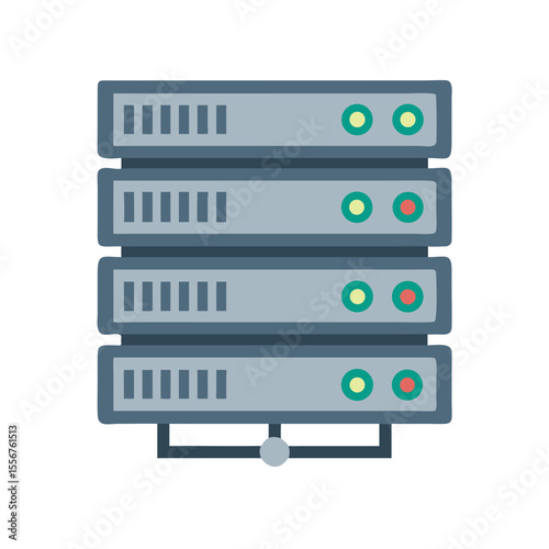 Flat Illustration of Stacked Servers with Connecting Structure