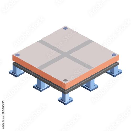 Isometric raised floor platform on White Background product demonstration