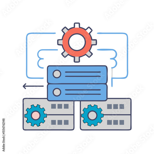 Server configuration and data flow diagram on White Background