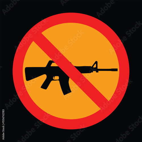 No assault rifle sign vector illustration with anti-gun message in flat design style