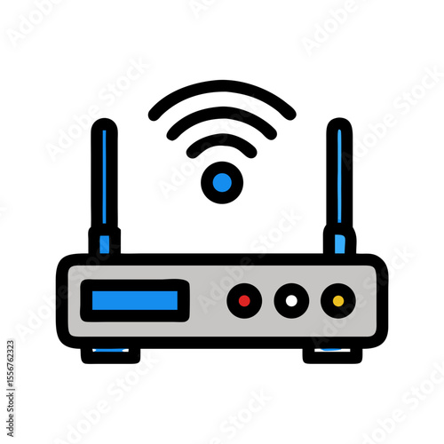 Modern flat design router illustration with antennae on White
