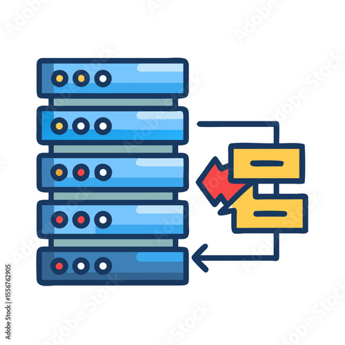 Stylized server data flow diagram illustration for processing concepts
