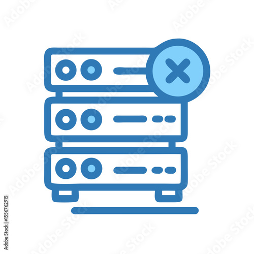 Server stack unavailable icon in blue outline style