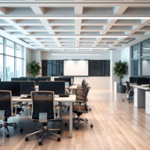 Empty white business office with blurred background. Empty room interior design. Ultra realistic. Photorealistic 