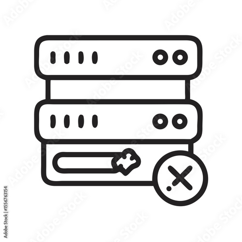 Server stack with error indication line art style graphic