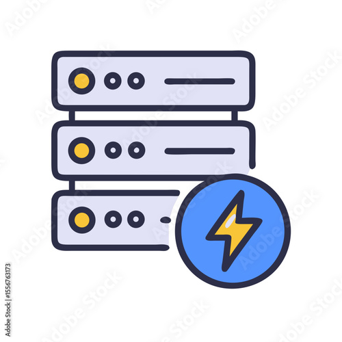 Database servers with lightning bolt indicating speed or power