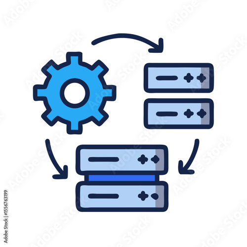 Gear and server icon with circular arrow graphic
