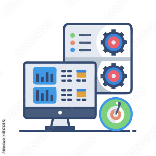 Flat Vector Illustration: Data Analysis and Information Management Systems
