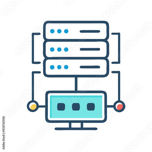 Network server stack connecting to a computer monitor screen