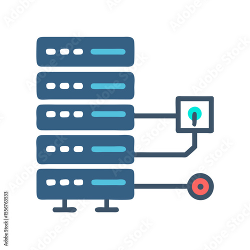 Flat vector illustration of data servers and network connection