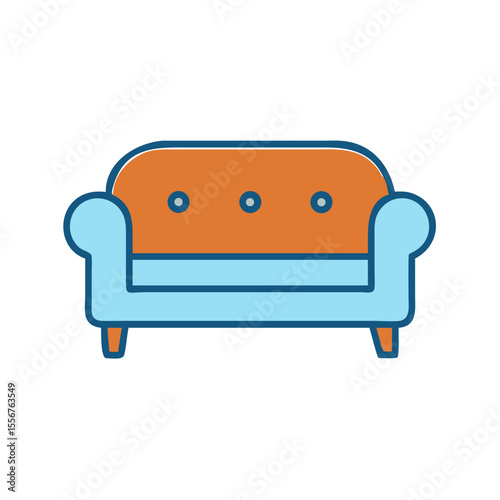 Isolated Couch Illustration With Blue and Orange Color Scheme