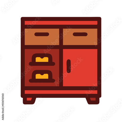 Flat vector illustration of a vintage red cabinet