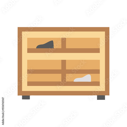 Minimalistic shoe rack with two shoes on shelves
