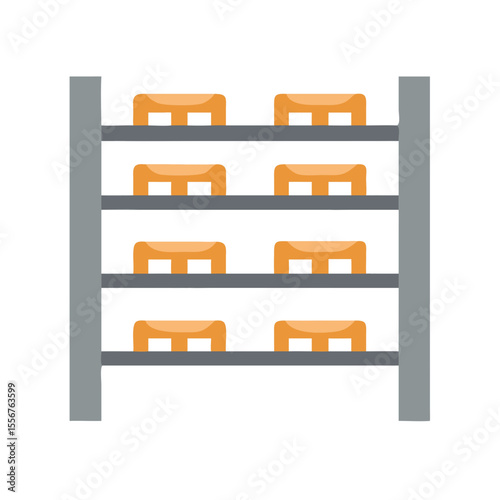 Shelves Filled with Orange Items Against White Background