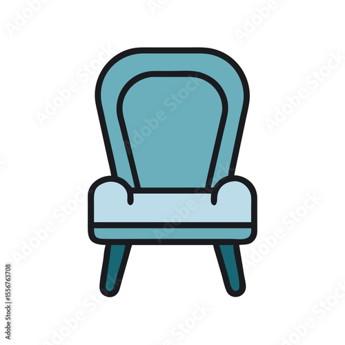 Isolated light blue armchair with black outline on White