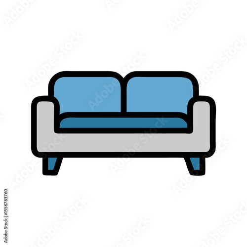 Stylized blue and gray couch on solid White Background