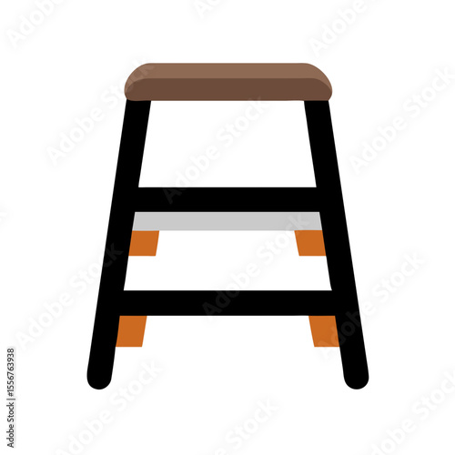 Minimalist stool with brown seat isolated on White Background
