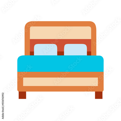 Stylized Double Bed Illustration with Turquoise Bedding and Pillows