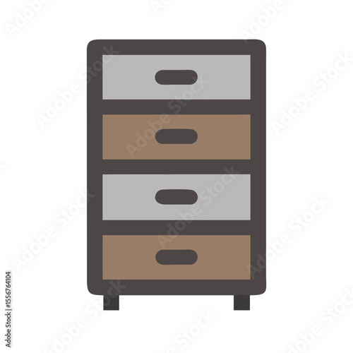 Illustration of a chest of drawers in neutral tones