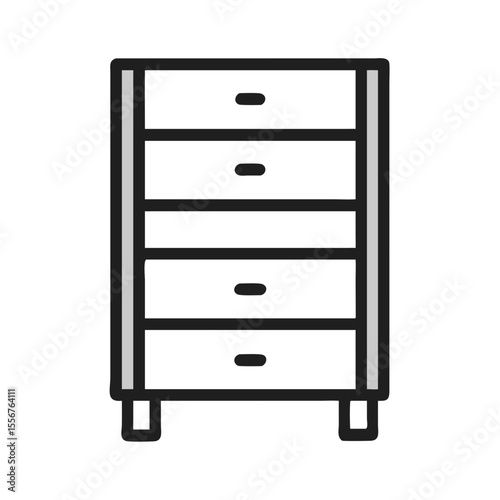 Minimalist five drawer dresser icon on White Background