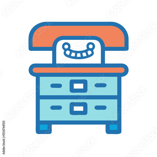 Cartoon nightstand with telephone, cheerful design on White
