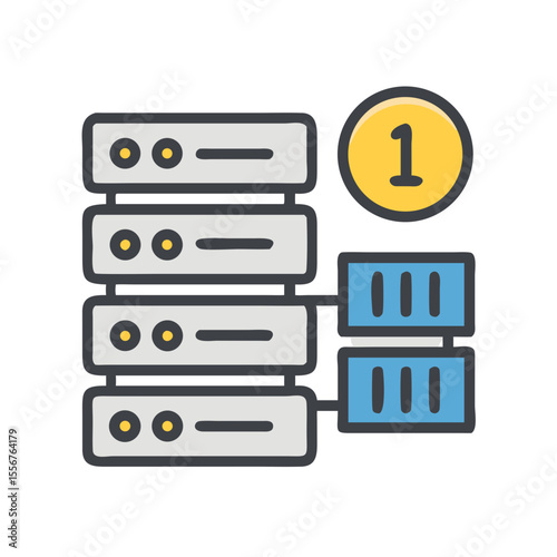 Icon illustration of server data with network connectivity highlighted