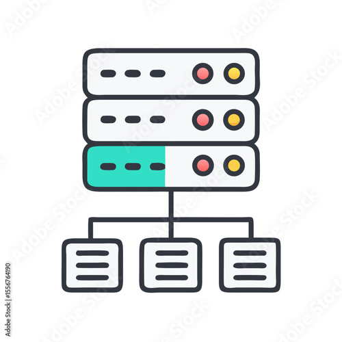 Colorful server network graphic representing database and website hosting