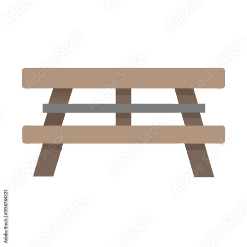Simple picnic table on White backdrop flat illustration