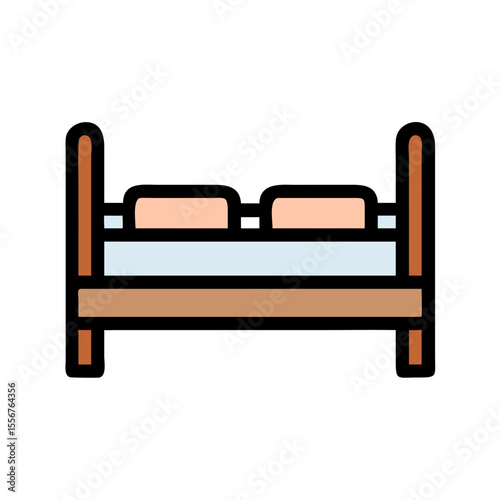 Wooden framed bed with pillows on White Background