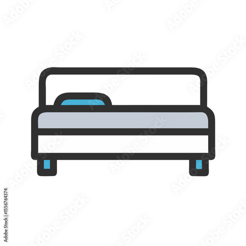 Stylized flat design bed icon against White Background