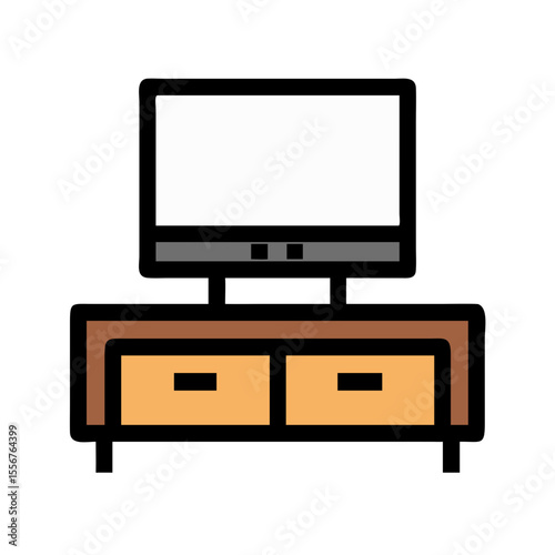 Flat vector illustration of tv and cabinet on White