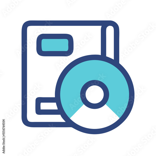 Simple flat vector icon of book and compact disc