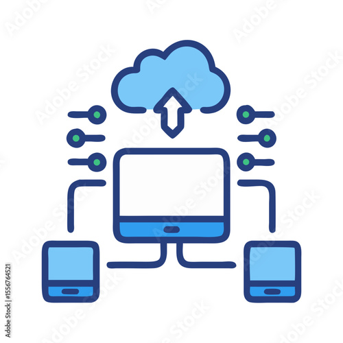 Cloud network connecting devices with data upload concept icon