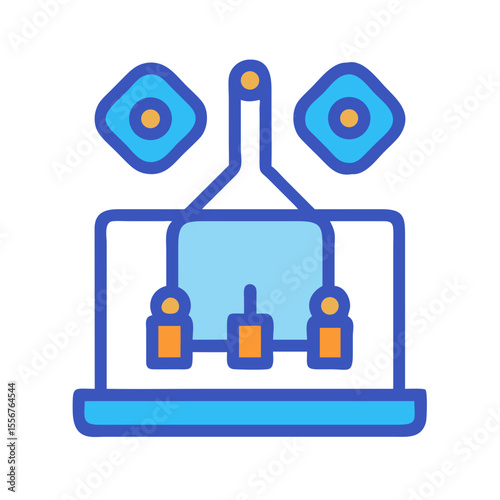 Abstract schematic diagram in blue and gold with White Background