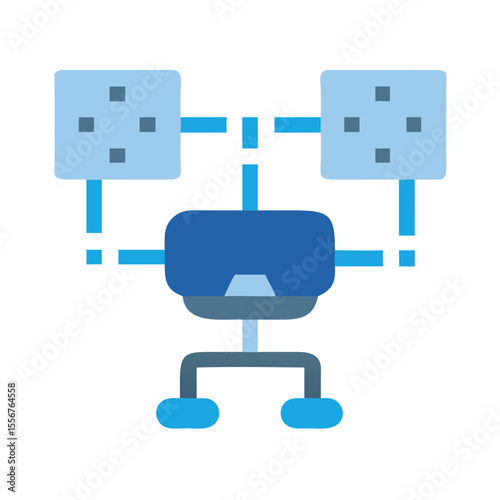 Flat design networked virtual reality headset and data nodes