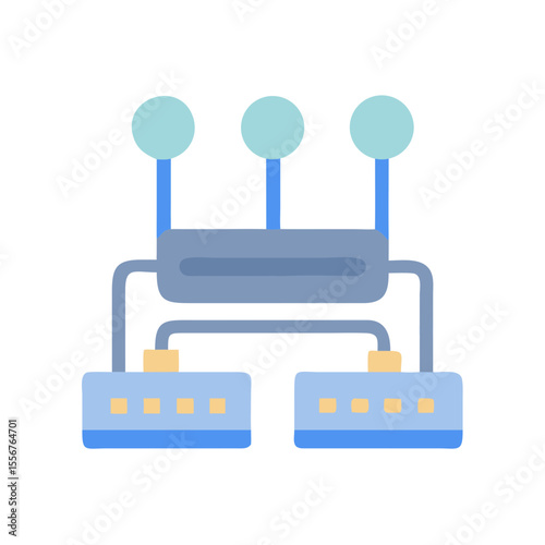 Network server with nodes connection, flat design, White Background