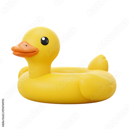Yellow Duck Inflatable Pool Float – 3D Rendering of Summer Water Toy, Isolated on White or Transparent Background