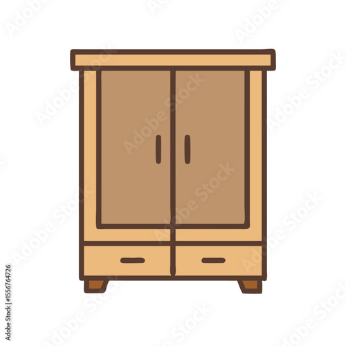 Illustration of a brown wooden wardrobe on a White Background