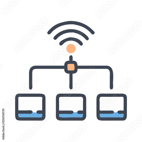 Illustration of network connection with server and data blocks