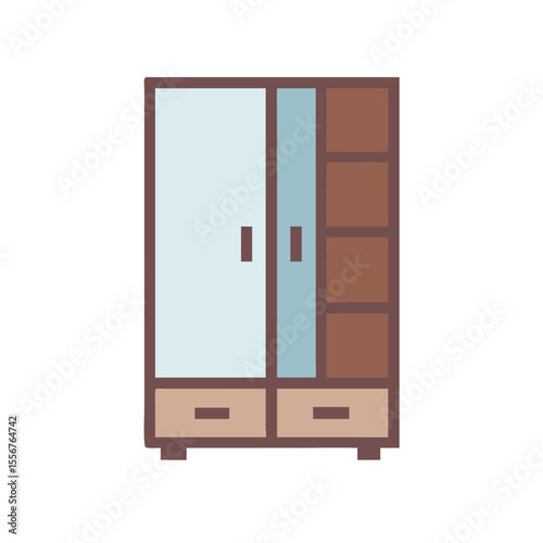 Isolated wardrobe with drawers and shelves in minimalist style