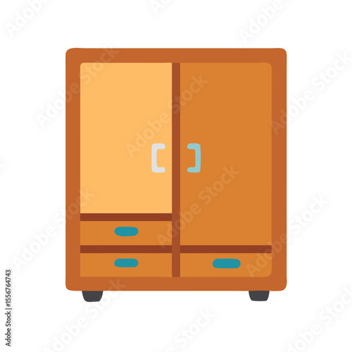 Flat Vector Illustration of a Classic Wooden Wardrobe