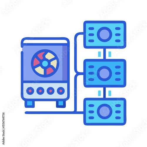 Isometric Data Server Illustration with Fan on White Background