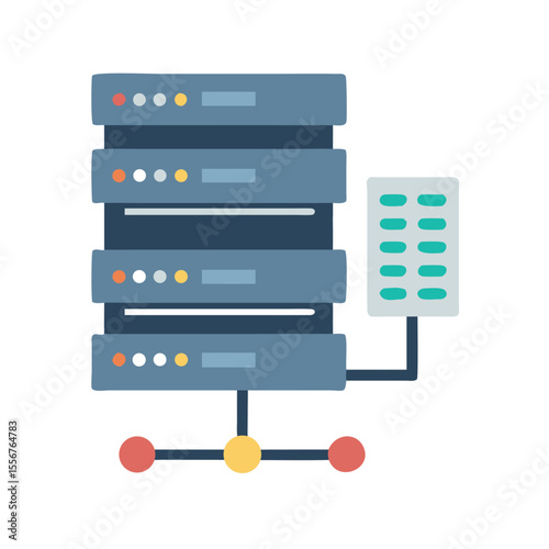 Isolated server rack with connection node on White Background