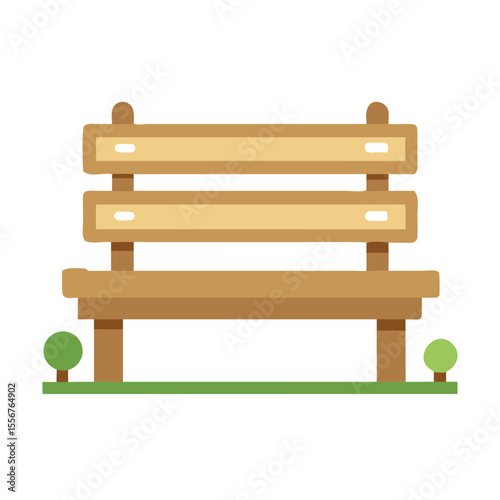 Stylized wooden park bench with trees against White Background