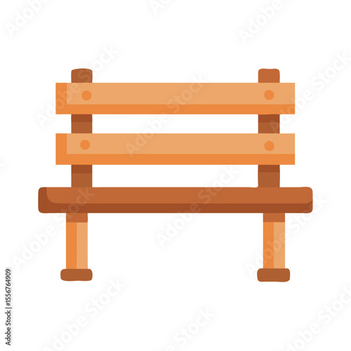 Minimalist style wooden park bench on White Background illustration