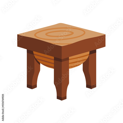 Isometric wooden stool illustration isolated against a White Background