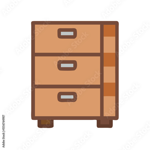 Illustration of wooden chest of drawers for interior design