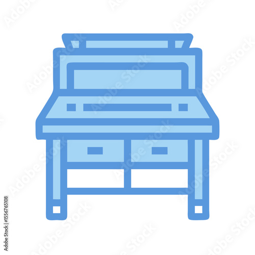 Light blue workstation icon, modern design isolated on White