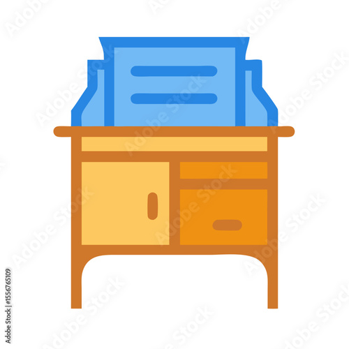 Stylized illustration of a wooden desk with file folders