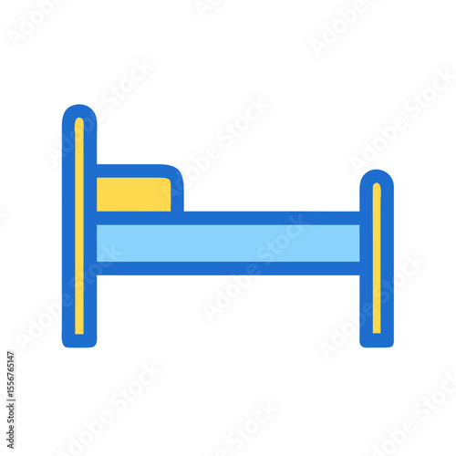 Stylized icon illustration of a blue bed on White